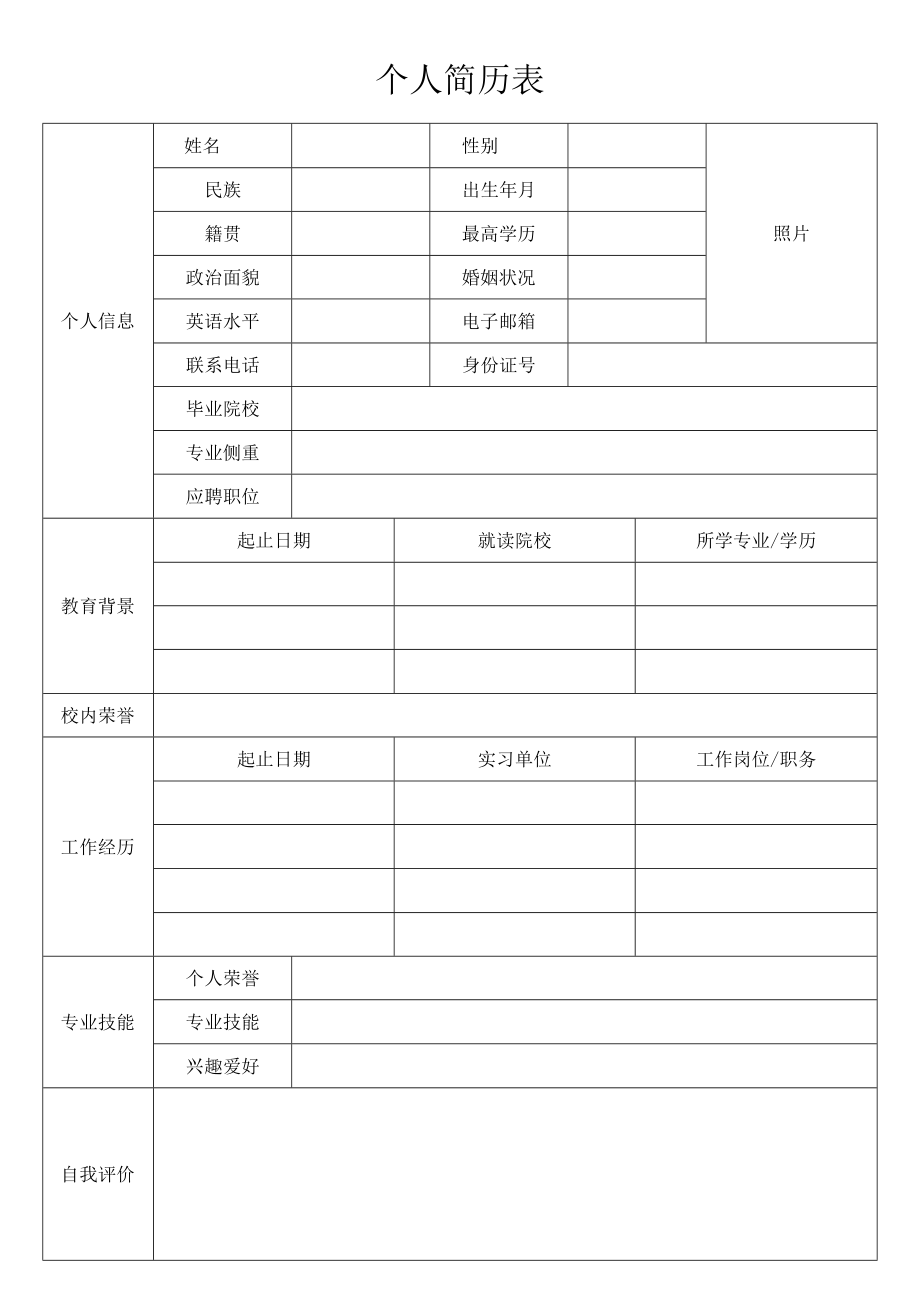 大学生个人简历表模板.docx_第1页