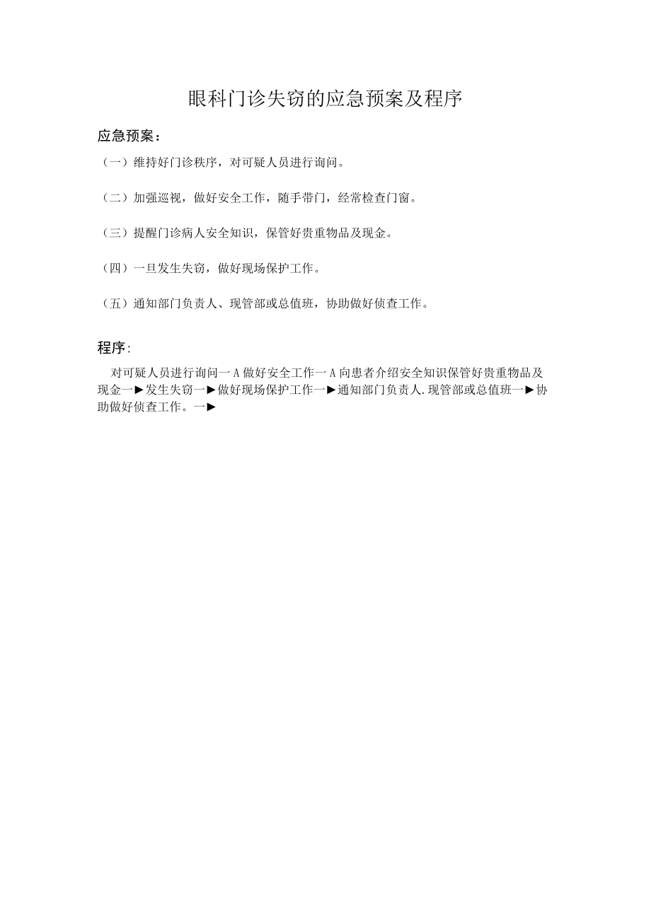 眼科门诊失窃的应急预案及程序.docx_第1页