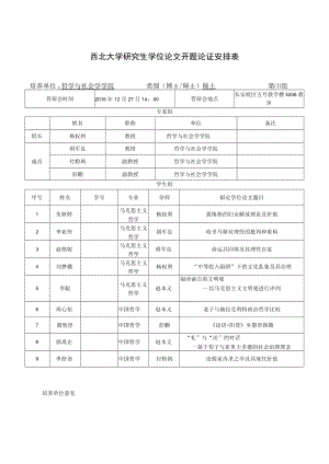 西北大学研究生学位论文开题论证安排表.docx