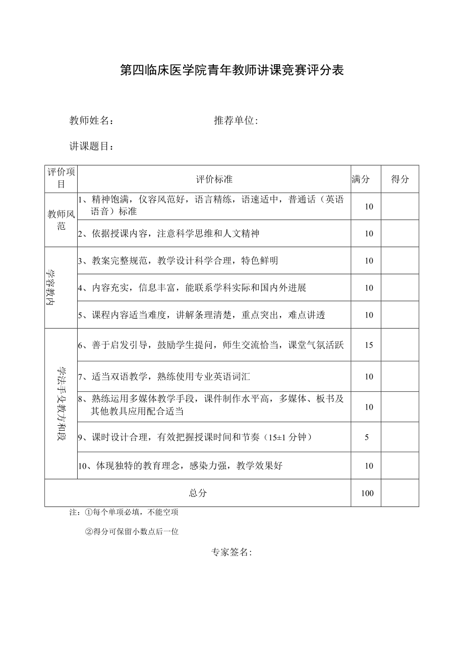 第四临床医学院青年教师讲课竞赛评分表.docx_第1页