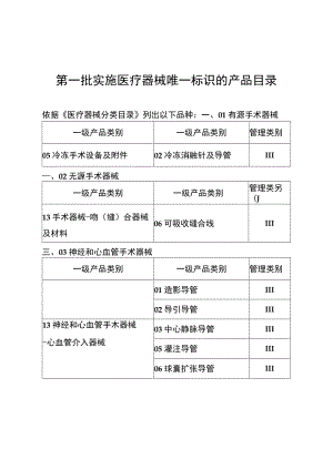 第一批实施医疗器械唯一标识的产品目录.docx