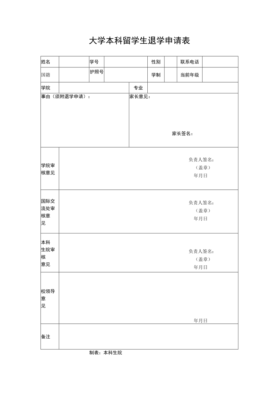 大学本科留学生退学申请表.docx_第1页