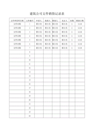 建筑公司文件销毁记录表.docx