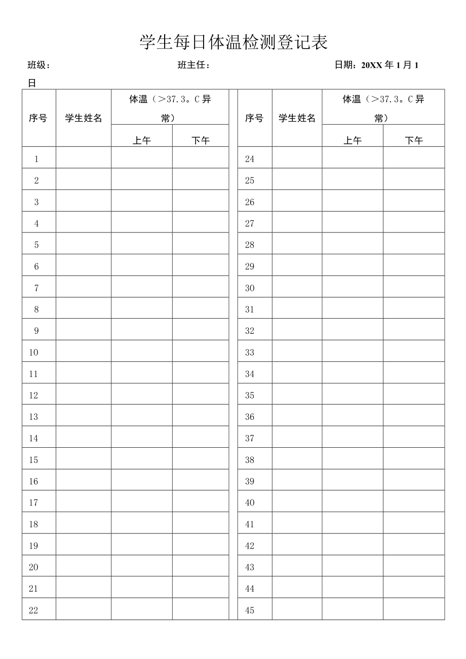 学生每日体温检测登记表.docx_第1页