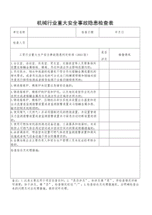 机械行业重大安全事故隐患检查表（根据2022版工贸行业重大生产安全事故隐患判定标准编制）.docx