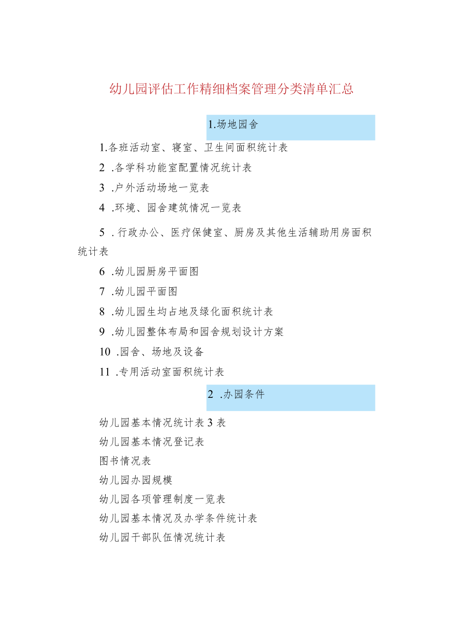 幼儿园评估工作精细档案管理分类清单汇总.docx_第1页