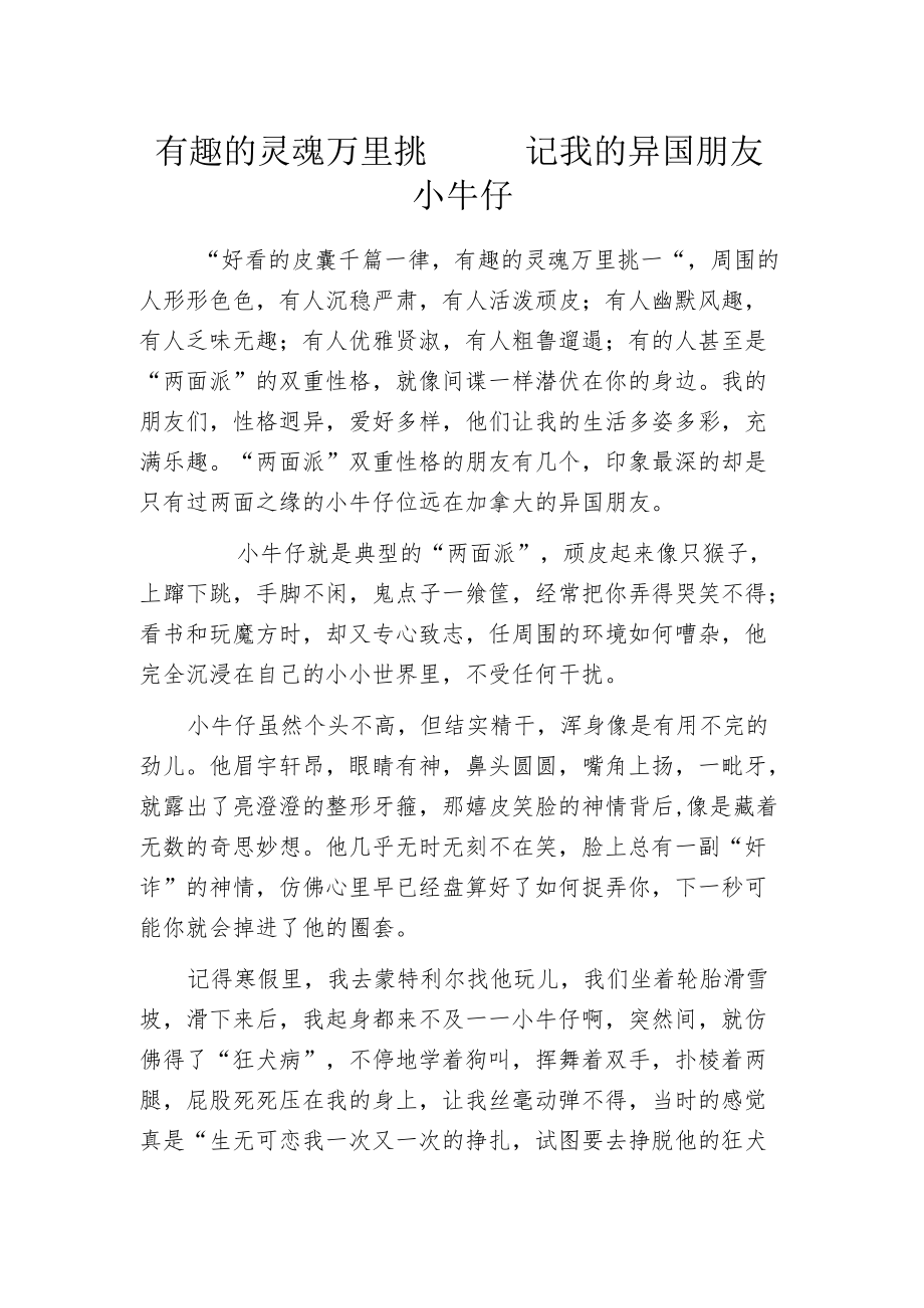 有趣的灵魂万里挑一——记我的异国朋友小牛仔.docx_第1页