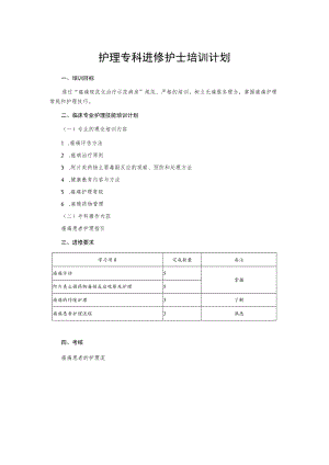 护理专科进修护士培训计划.docx