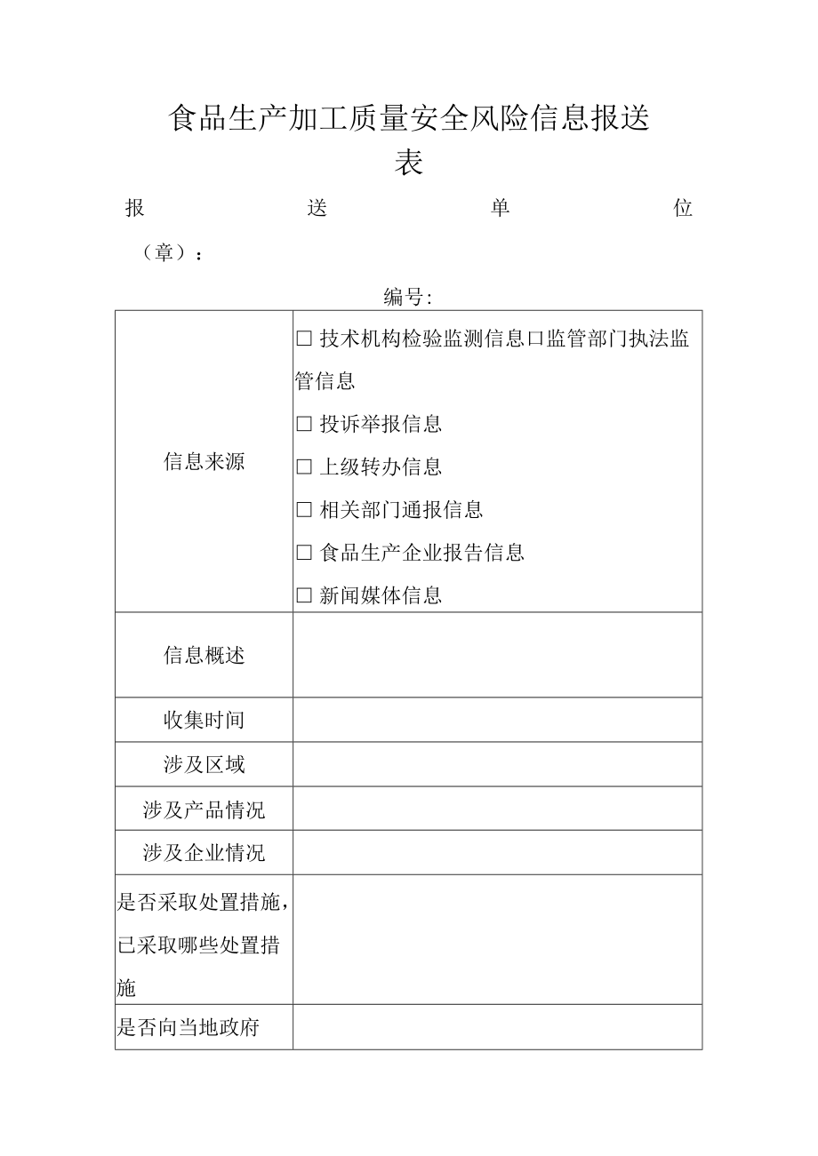 食品生产加工质量安全风险信息报送表.docx_第1页