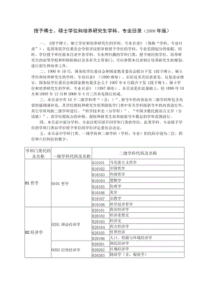 授予博士、硕士学位和培养研究生学科、专业目录2008年版.docx