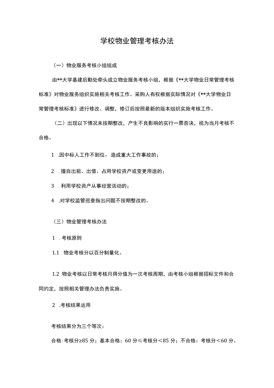 学校物业管理考核办法.docx_第1页