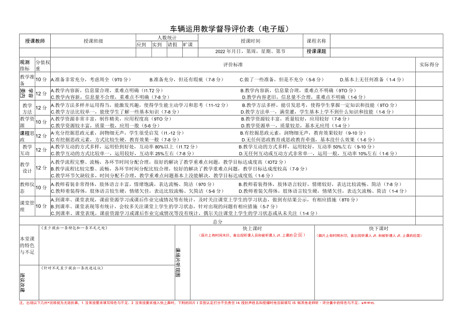 车辆运用教学督导评价表电子版.docx_第1页