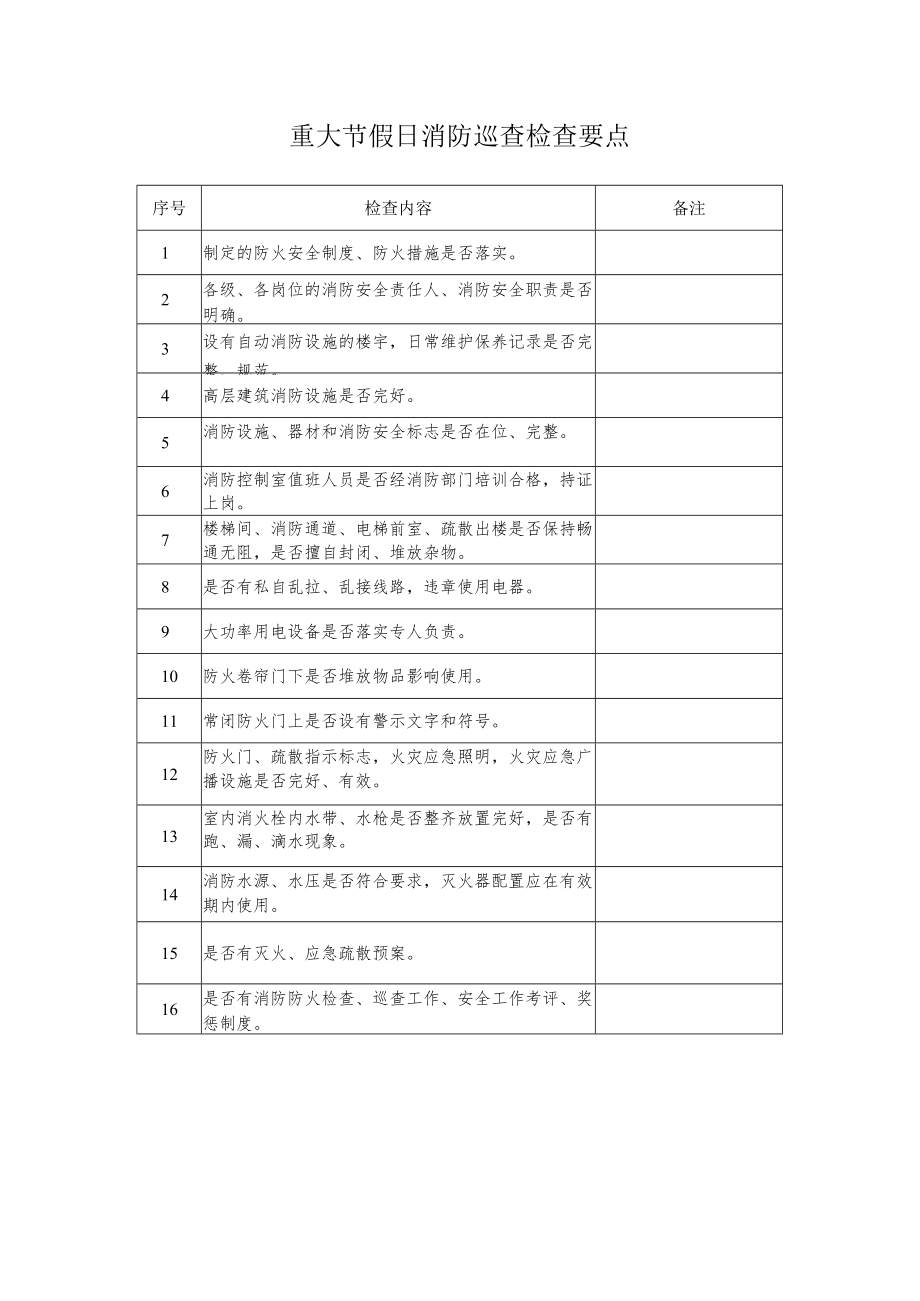 重大节假日消防巡查检查要点.docx_第1页