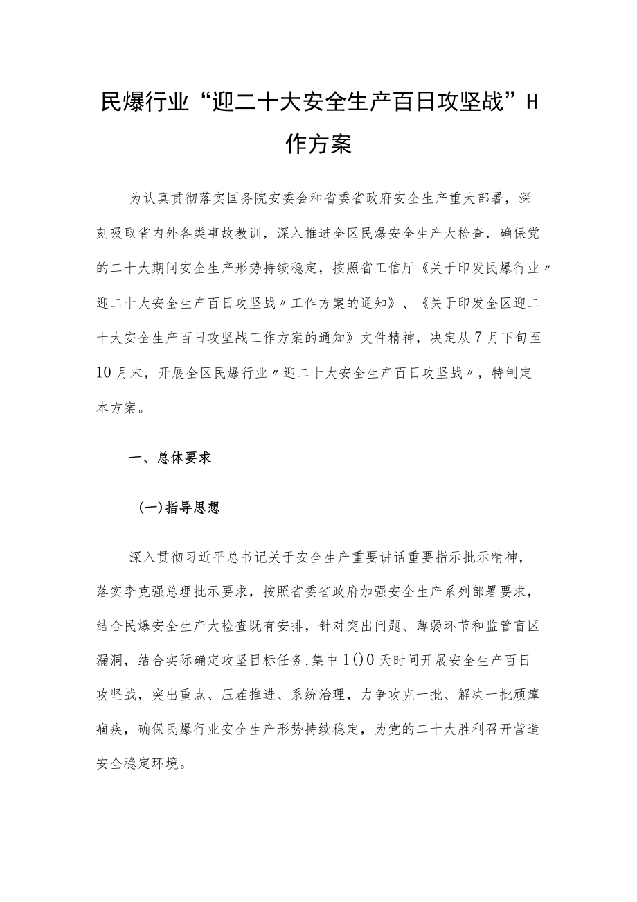 民爆行业“迎二十大安全生产百日攻坚战”工作方案.docx_第1页