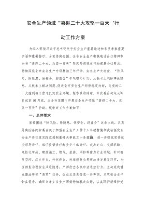 安全生产领域“喜迎二十大 攻坚一百天”行动工作方案.docx