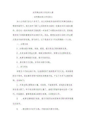 试用期出纳工作总结七篇.docx