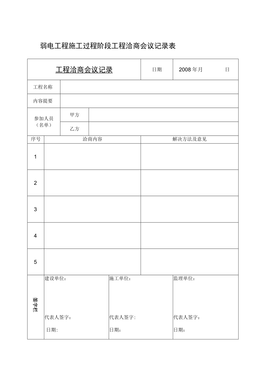 弱电工程施工过程阶段工程洽商会议记录表.docx_第1页