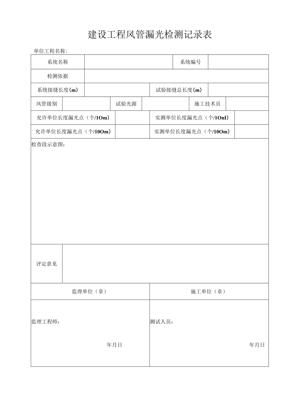 建设工程风管漏光检测记录表.docx_第1页