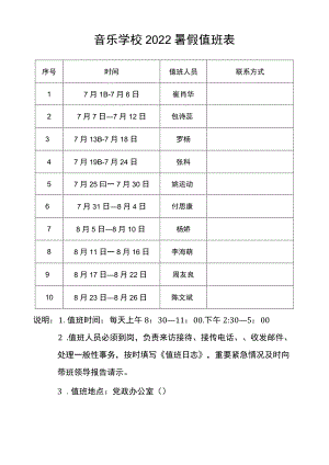 音乐学校2022暑假值班表.docx