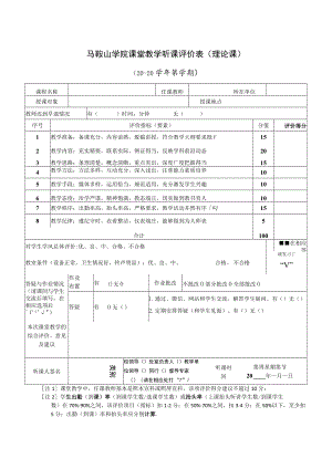 马鞍山学院课堂教学听课评价表理论课.docx