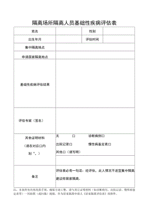 隔离场所隔离酒店隔离点的隔离人员基础性疾病评估表.docx