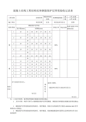 混凝土结构工程结构实体钢筋保护层厚度验收记录表.docx