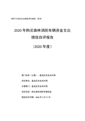 项目支出绩效评价报告范本2020年购买森林消防车辆资金支出绩效自评报告2020年度.docx