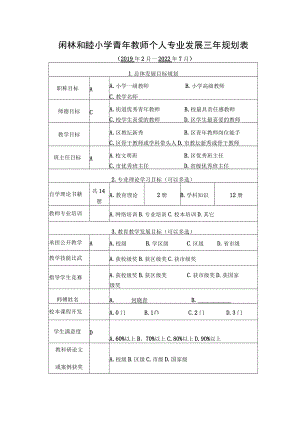 闲林和睦小学青年教师个人专业发展三年规划表.docx