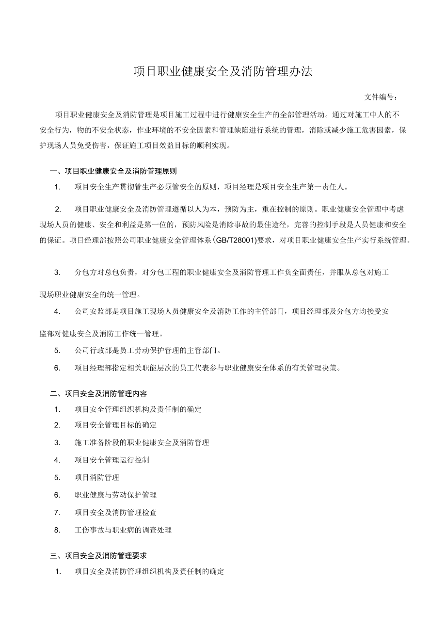 项目职业健康安全及消防管理办法.docx_第1页