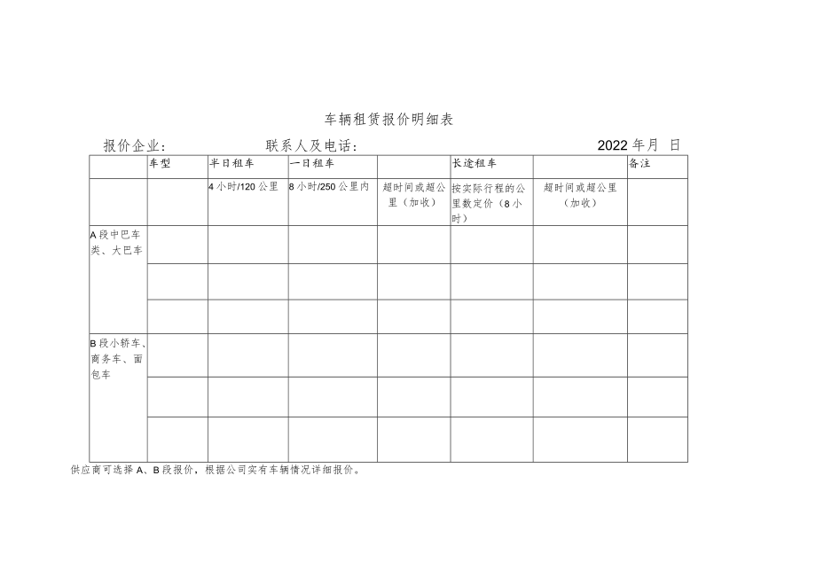 车辆租赁报价明细表报价企业联系人及电话2022年月日.docx_第1页