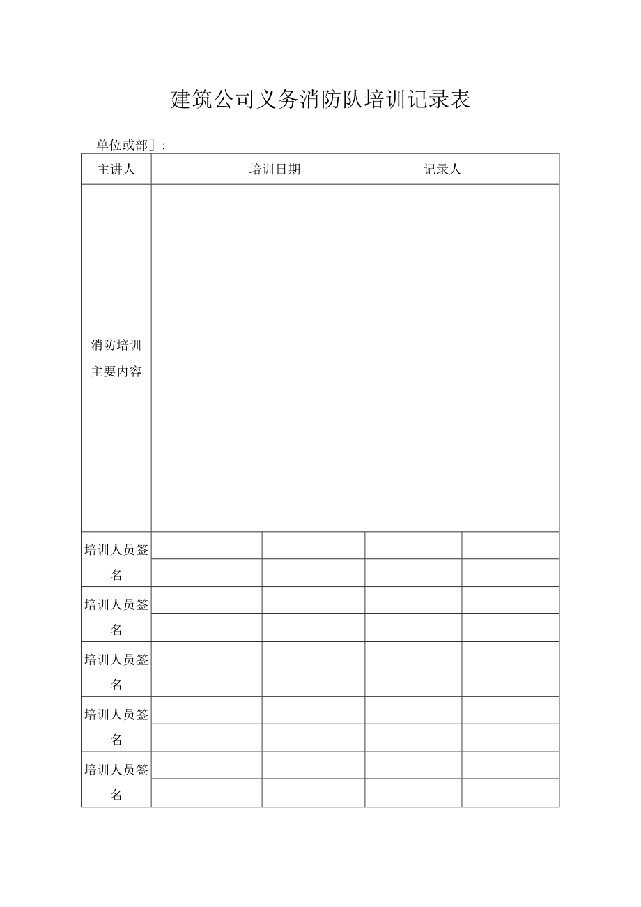 建筑公司义务消防队培训记录表.docx_第1页