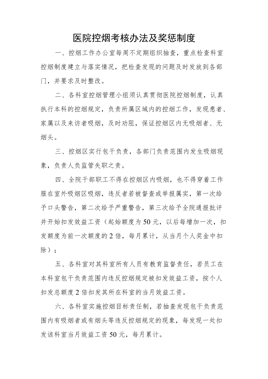 医院控烟考核办法及奖惩制度.docx_第1页