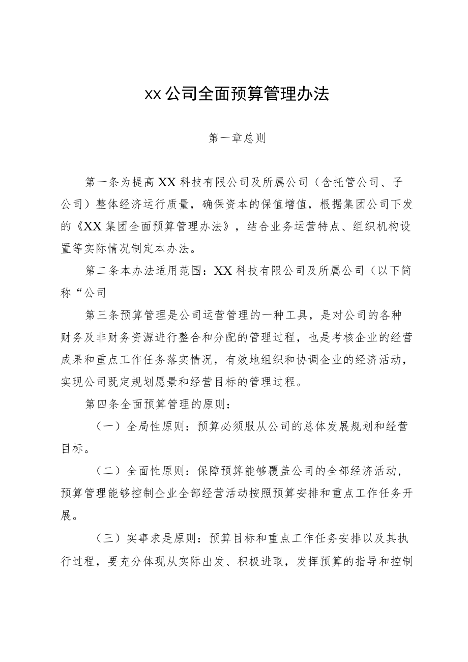 xx公司全面预算管理办法.docx_第1页