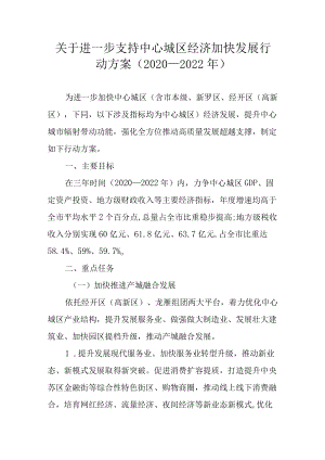 关于进一步支持中心城区经济加快发展行动方案（2020—2022年）.docx