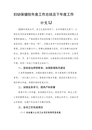 妇幼保健院年度工作总结及下年度工作计划.docx