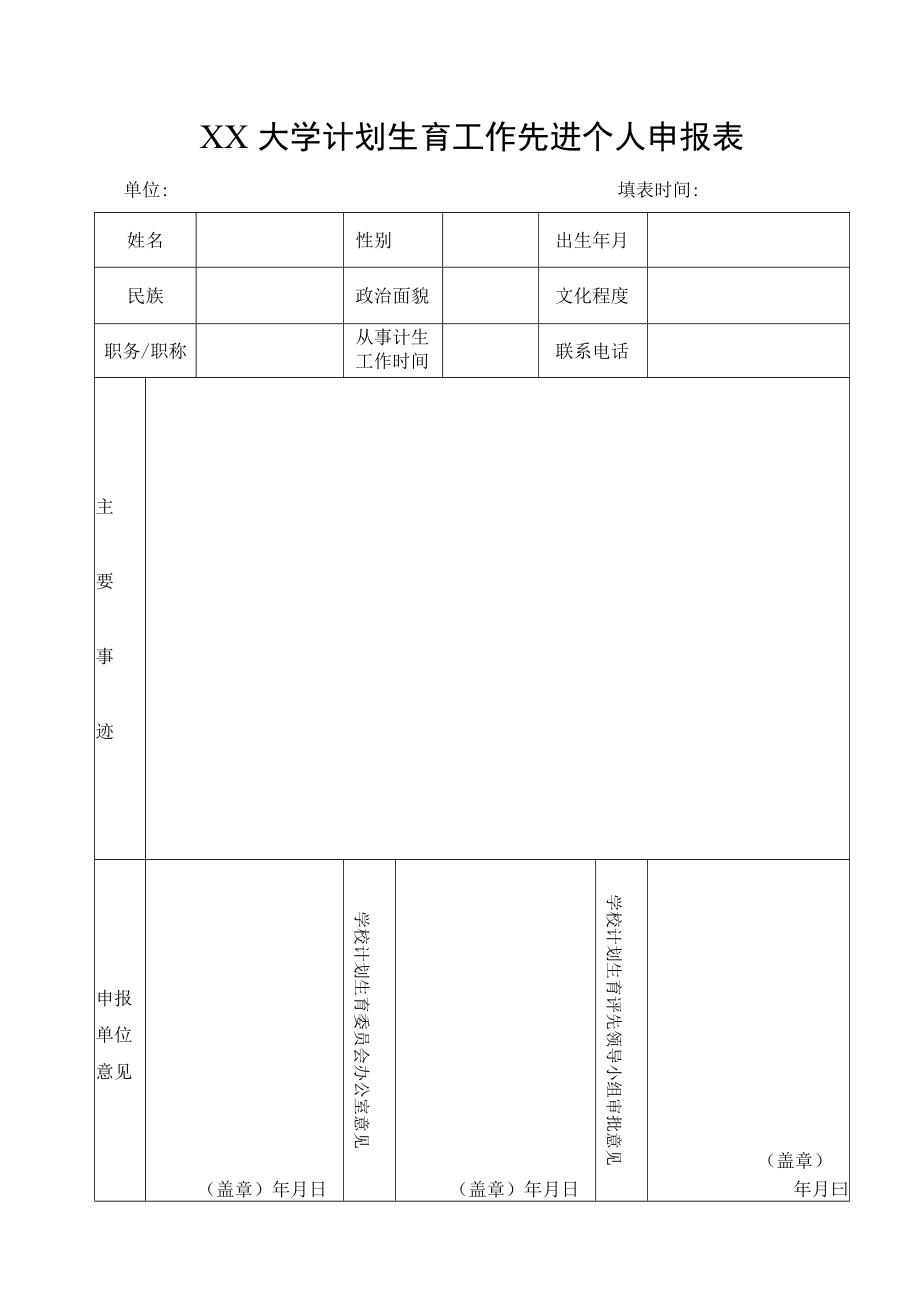 大学计划生育工作先进个人申报表.docx_第1页