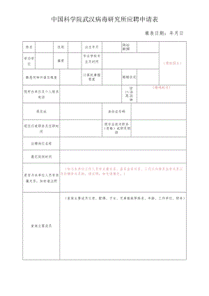 中国科学院武汉分院聘用人员应聘申请表.docx