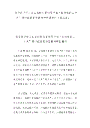 领导班子学习在省部级主要领导干部“迎接党的二十大”研讨班重要讲话精神研讨材料（共三篇）.docx