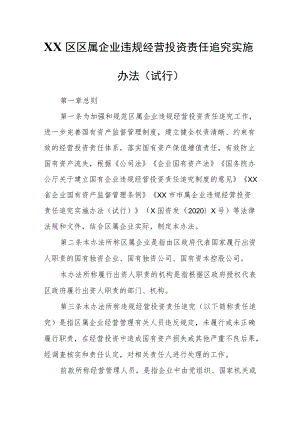 XX区区属企业违规经营投资责任追究实施办法.docx