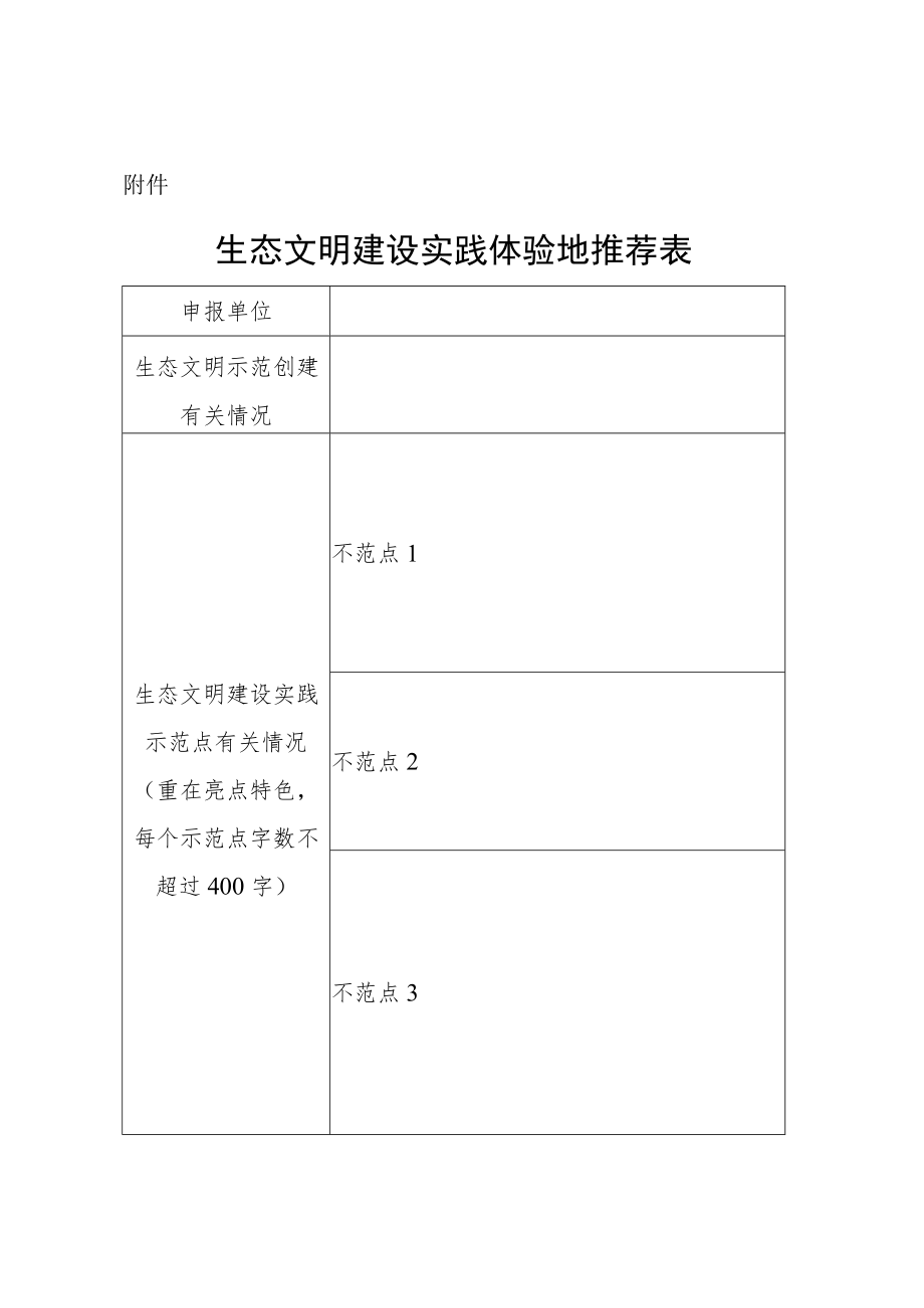 生态文明建设实践体验地推荐表.docx_第1页