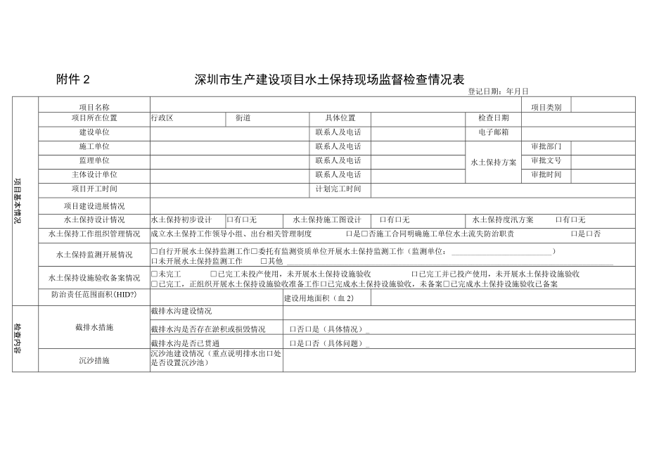 深圳生产建设项目水土保持现场监督检查情况表.docx_第1页