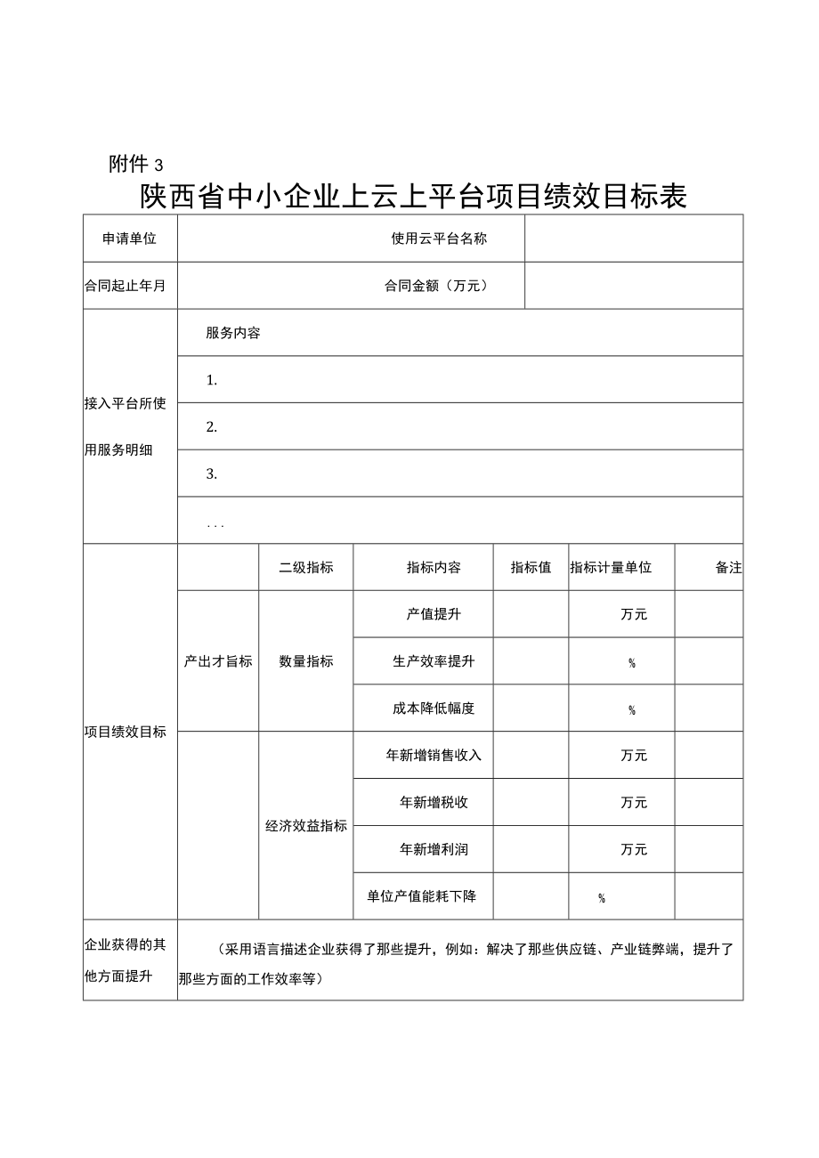 陕西省中小企业发展专项资金申报书、申请表、绩效目标表、承诺书提纲.docx_第3页