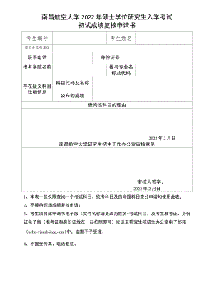 附件：南昌航空大学2022年硕士学位研究生入学考试初试成绩复核申请书.docx