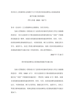 贵州省人力资源和社会保障厅关于印发贵州省创业孵化示范基地质量提升实施方案的通知.docx