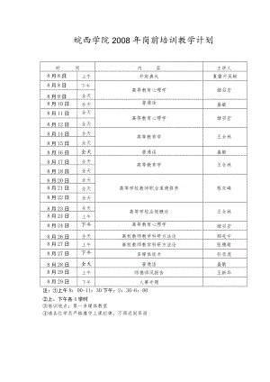 皖西学院2008年岗前培训教学计划.docx