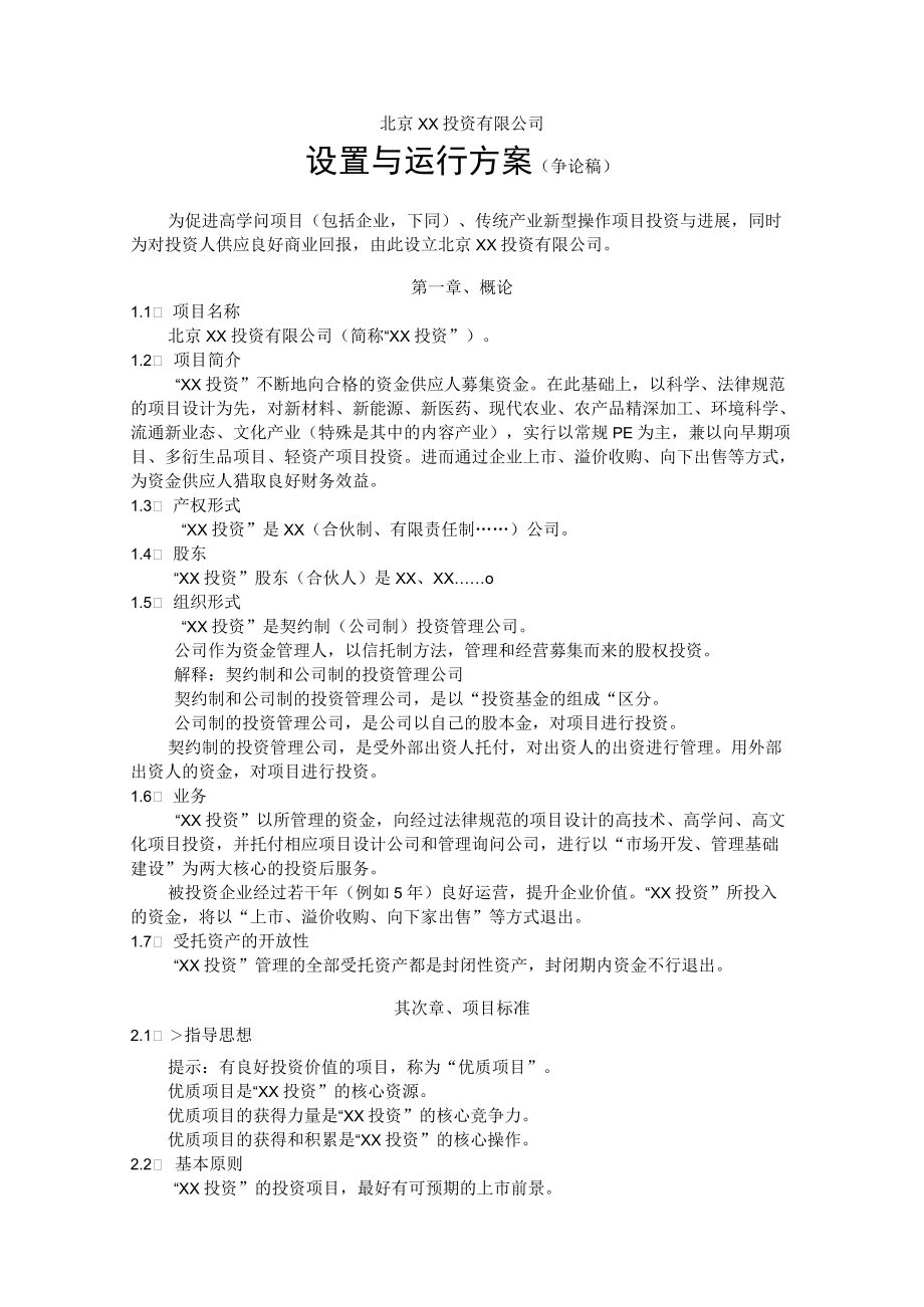 项目投资公司设置与运行方案.docx_第1页