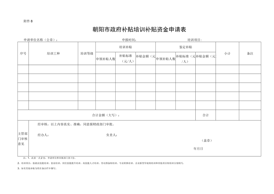 附件8：补贴资金申请表-补贴培训开班登记提交材料.docx_第1页