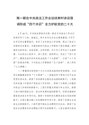 陈一新在中央政法工作会议结束时讲话强调 形成“四个共识” 全力护航党的二十大.docx