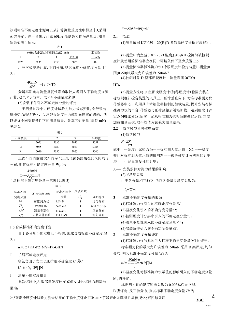 邵氏硬度计试验力测量结果的不确定度评定.docx_第2页