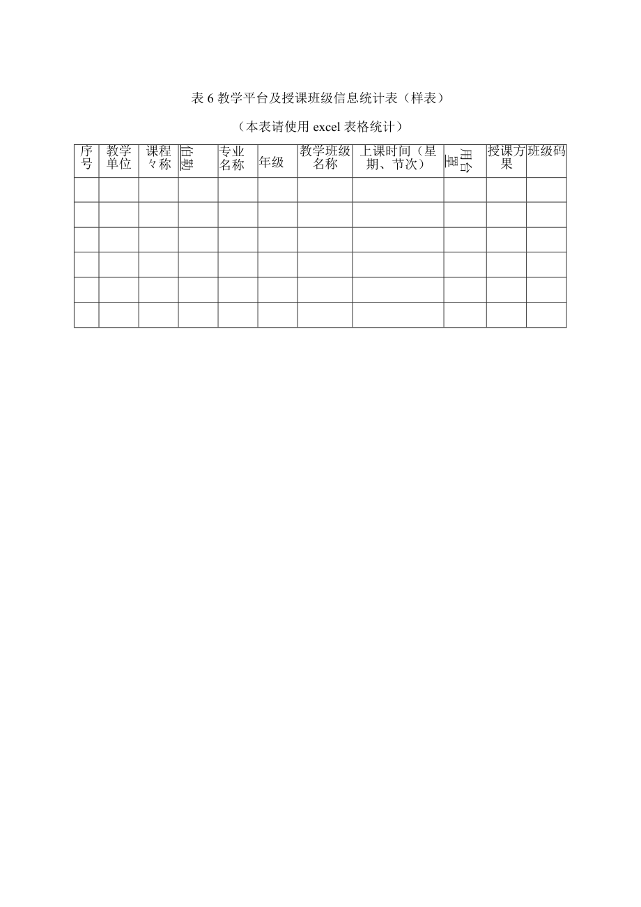 表6 教学平台及授课班级信息统计表（样表）.docx_第1页